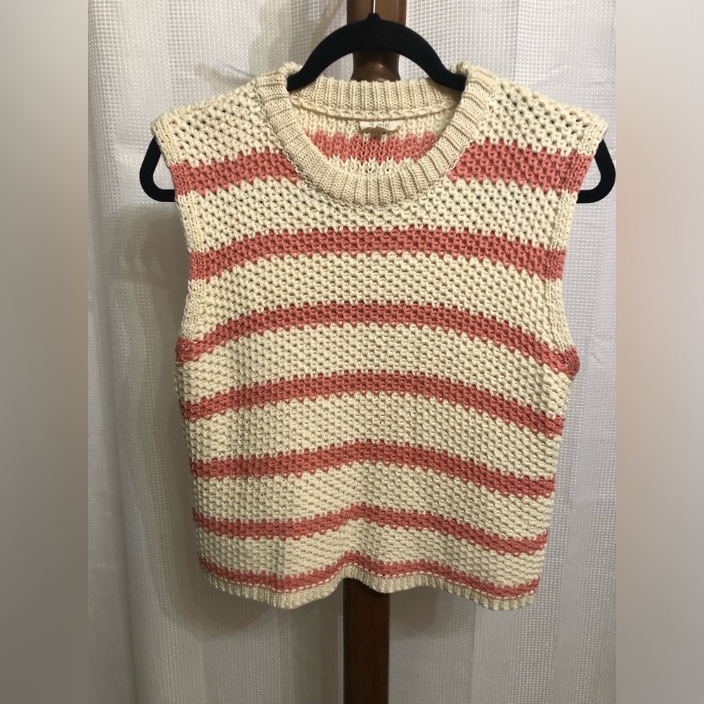 LA MIEL Striped Knit Sweater - Cream and Pink
